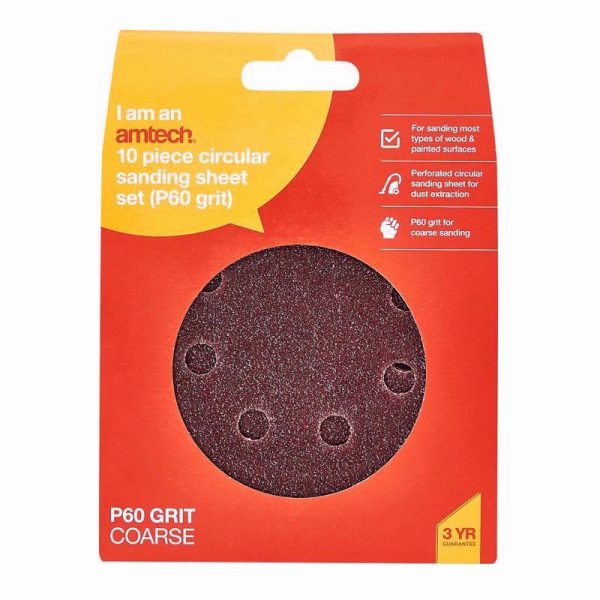 AMTECH SANDING SHEET CIRC P60 GRIT 10PCE