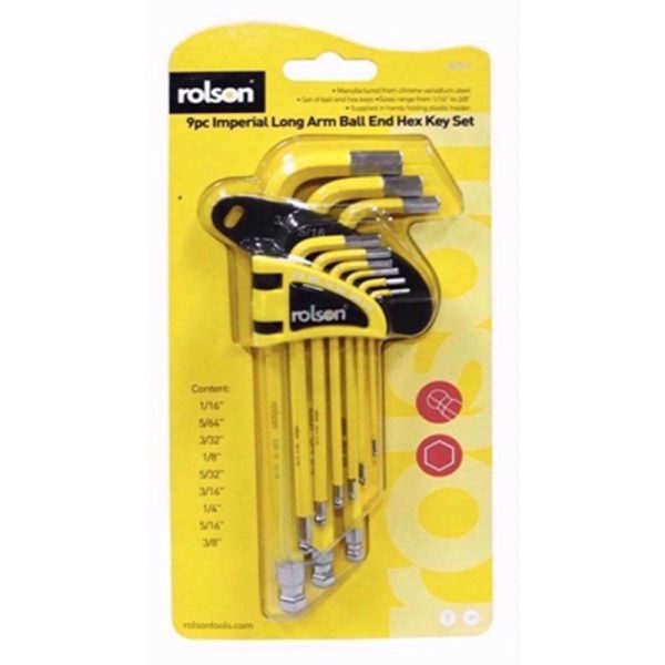 ROLSON HEX KEY SET LONG ARM BALL END 9PCE