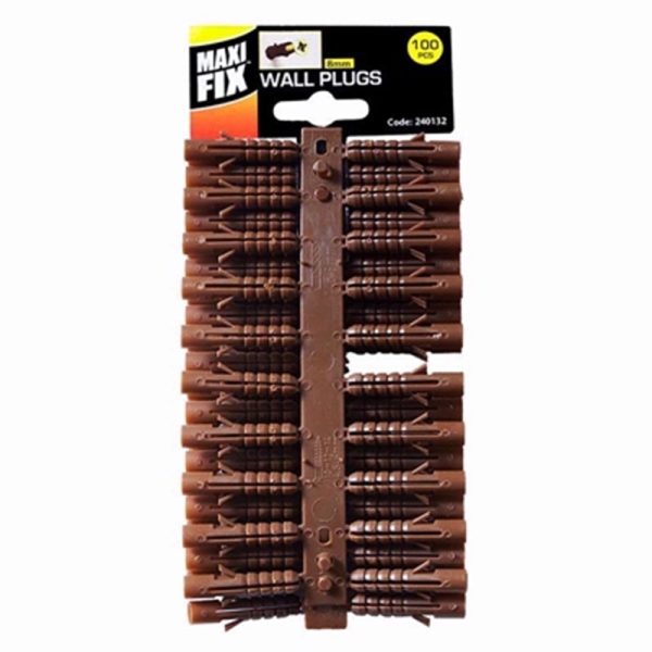 MAXIFIX BROWN PLASTIC WALL PLUGS 8MM 100PC