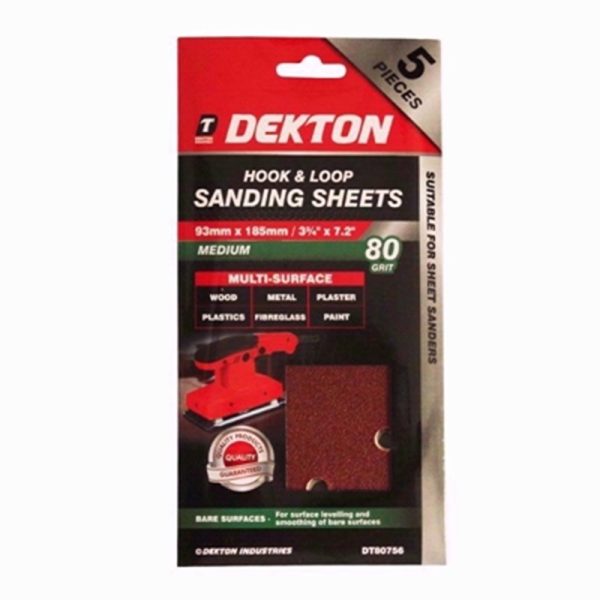 DEKTON HOOK /LOOP SAND SHEET 5PC 80GRIT