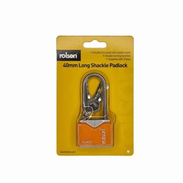 ROLSON LONG SHACKLE IRON PADLOCK 40MM