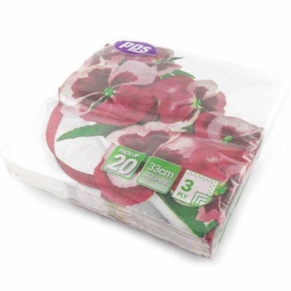 PPS 3PLY 33CM 20 NAPKINS PINK & WHITE FLOWER