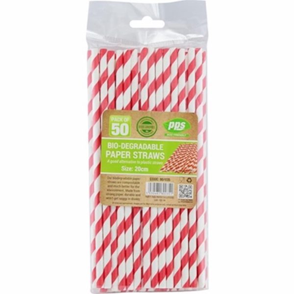 PPS 50 PAPER RED & WHITE STRAWS