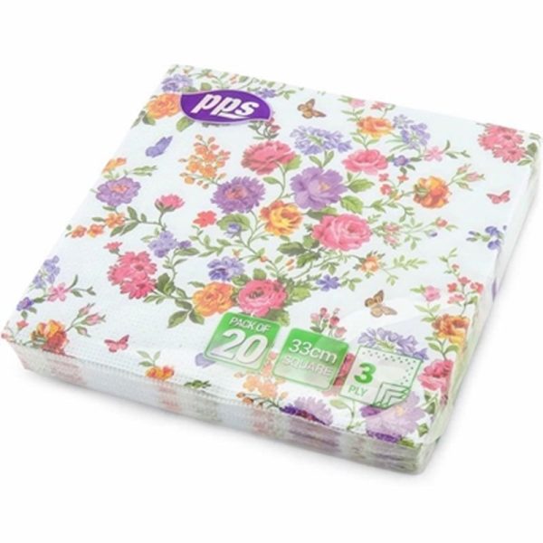 PPS 3PLY 33CM 20 NAPKINS BUTTERFLY FLOWER