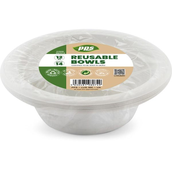 PPS 12OZ PLASTIC WHITE BOWL 14 PCS