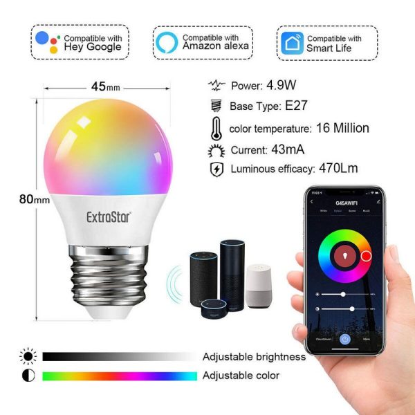 EXTRASTAR SMART WIFI DIMMABLE LIGHT BULB 4.9W (G45 E27)