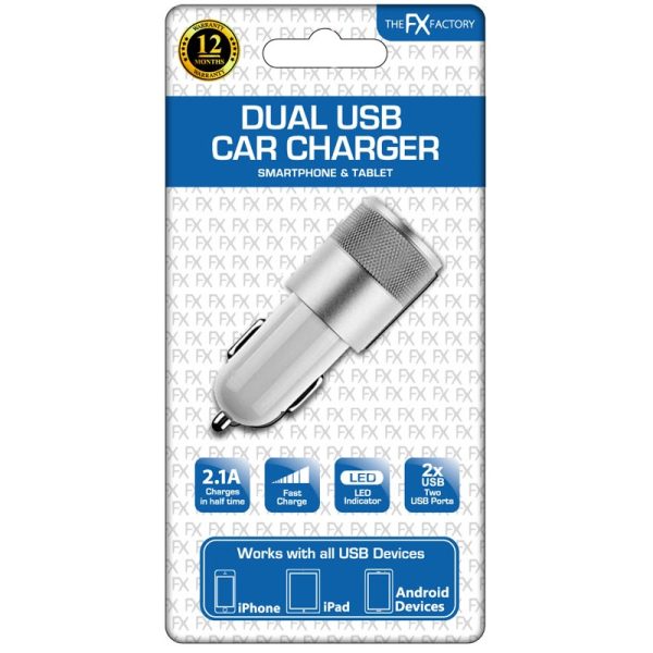 FX POWABUD CAR CHARGER DUAL USB SILVER