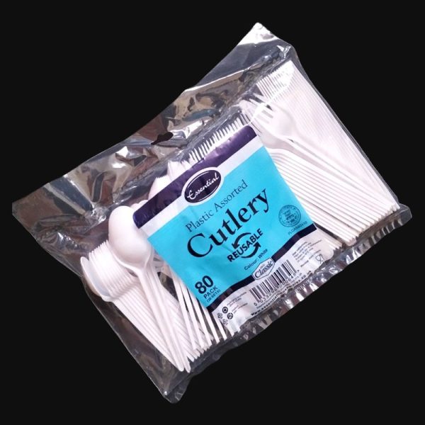 ESSENTIAL CLASSIC REUSABLE ASSORTED CUTLERY WHITE 80PCE