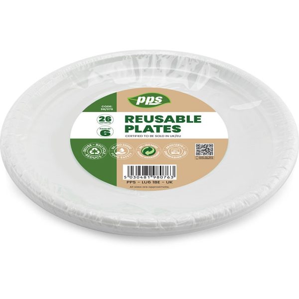 PPS 26CM PLASTIC WHITE PLATE 6 PCS