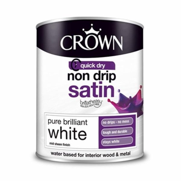 CROWN PAINTS NONDRIP SATIN BRILLIANT WHT750ML