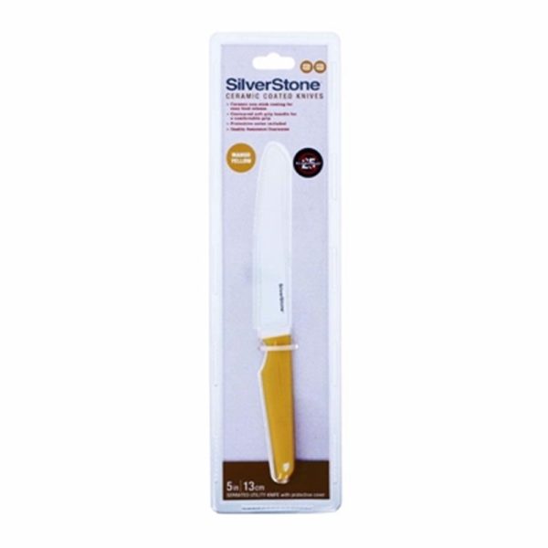 SILVERSTONE CERAMIC 5IN SERRATED KNIFE YELLOW