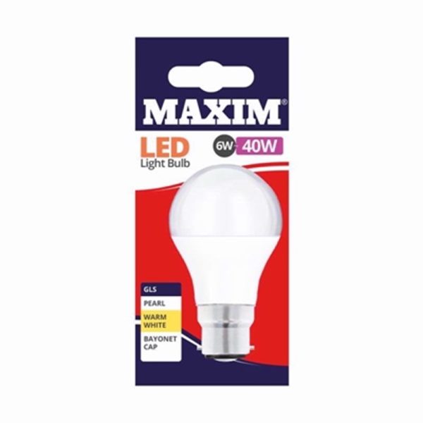 MAXIM GLS 40W BC WARM WHITE PACK OF 10