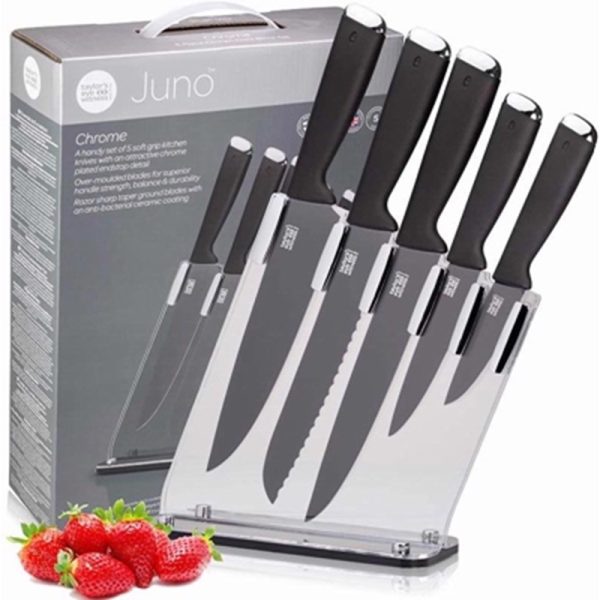 TE JUNO ACRYLIC KNIFE BLOCK 5 PCS SET CHROME