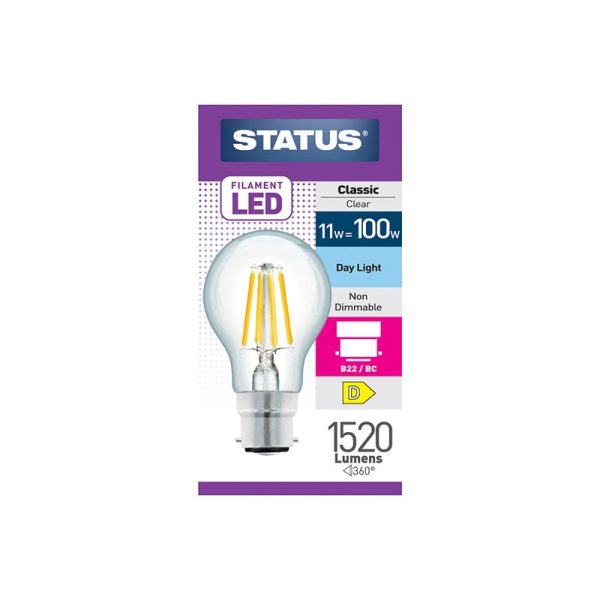 STATUS 11W B/C A70 GLS DAY LIGHT FILAMENT LED LIGHT BULB SINGLE