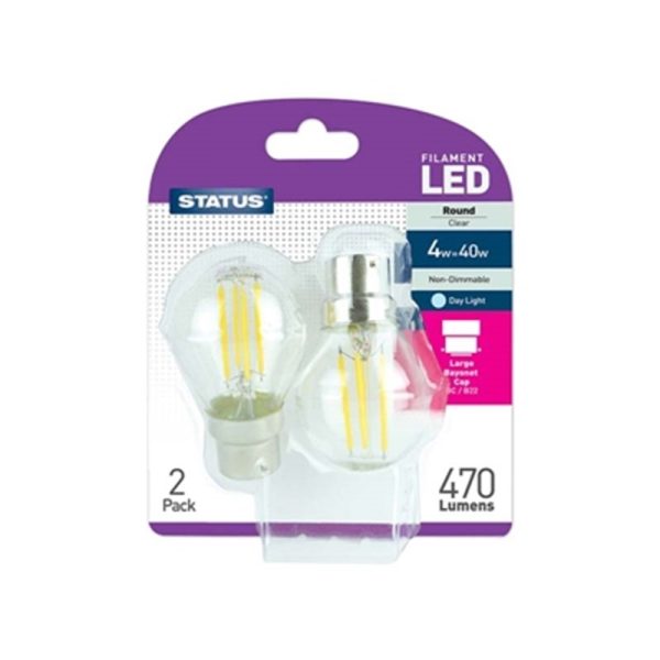 STATUS FILAMENT LED 40W RND BC DAYLIGHT PACK OF 2