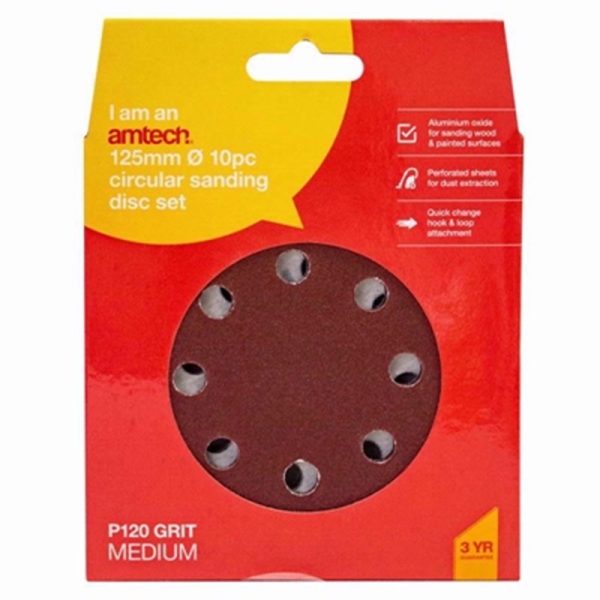 AMTECH SANDING SHEET CIRC P120 GRIT 10PCE