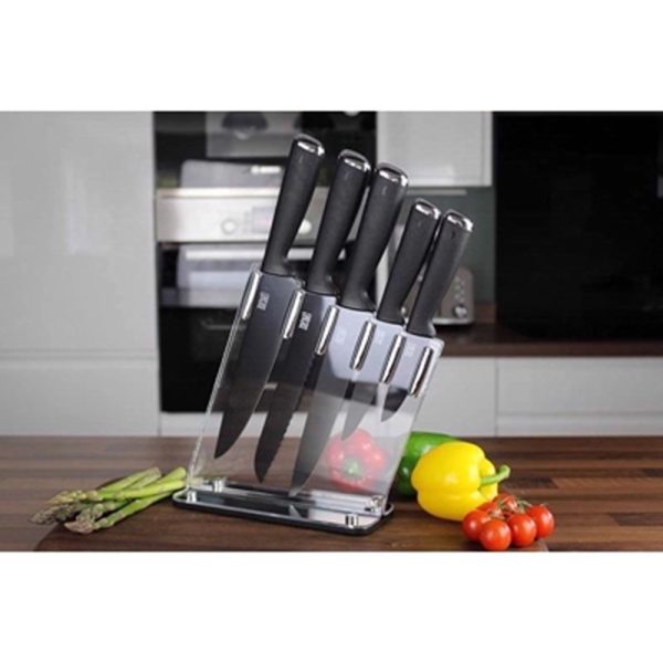 TE JUNO ACRYLIC KNIFE BLOCK 5 PCS SET CHROME