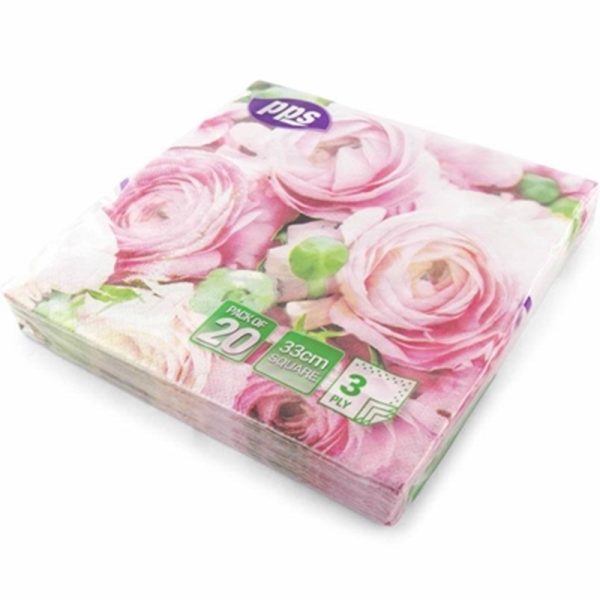 PPS 3PLY 33CM 20 NAPKINS PINK ROSES