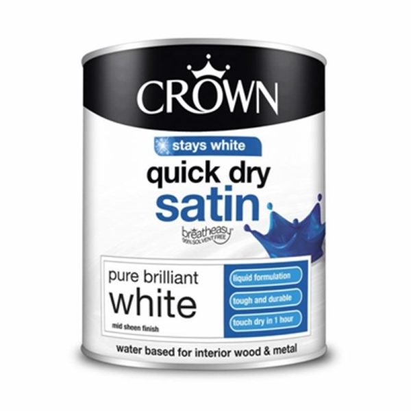 CROWN PAINTS QCK DRY SATIN BRILLIANT WHT750ML