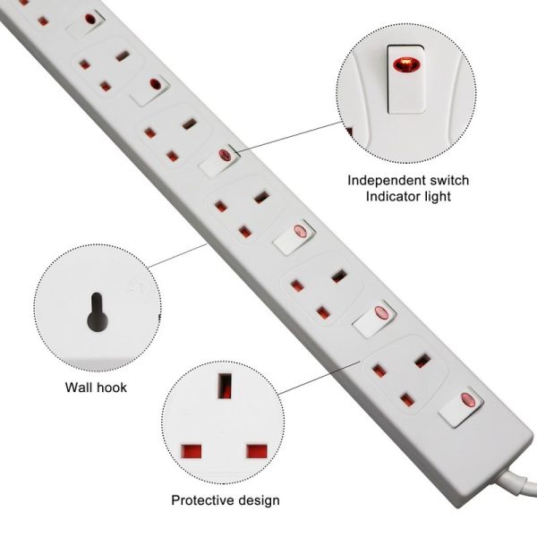 EXTRASTAR EXTENSION LEAD SWITCHED 6 GANG 2M WHITE