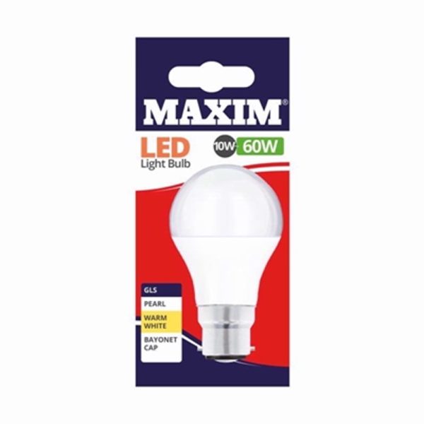 MAXIM GLS 60W BC WARM WHITE PACK OF 10