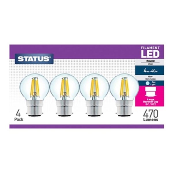 STATUS FILAMENT LED 40W RND BC DAYLIGHT PACK OF 4