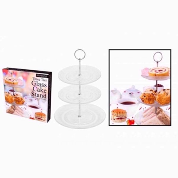 MODENA GLASS 3 TIER CAKE STAND 15X18X20