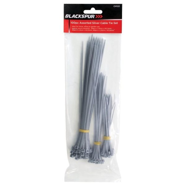 ASHLEY 100PCE ASSORTED SILVER CABLE TIES