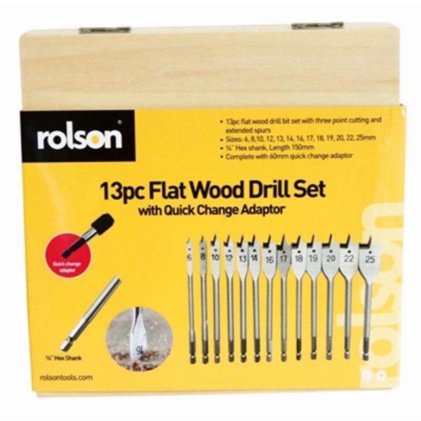 ROLSON FLATWOOD DRILL SET 13PC QUICK CHANGE