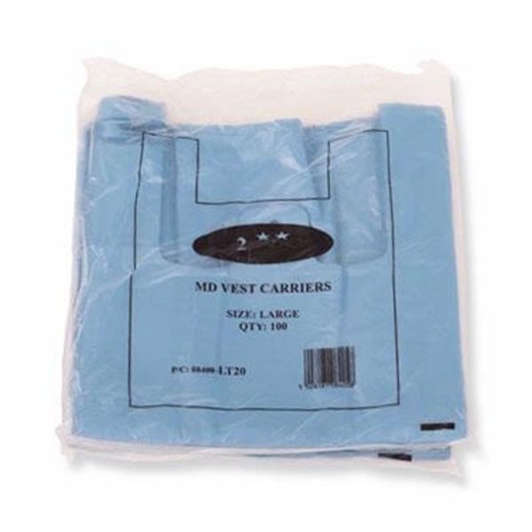 CARRIERS BAGS BLUE PACK OF 100 11X17X21 INCH