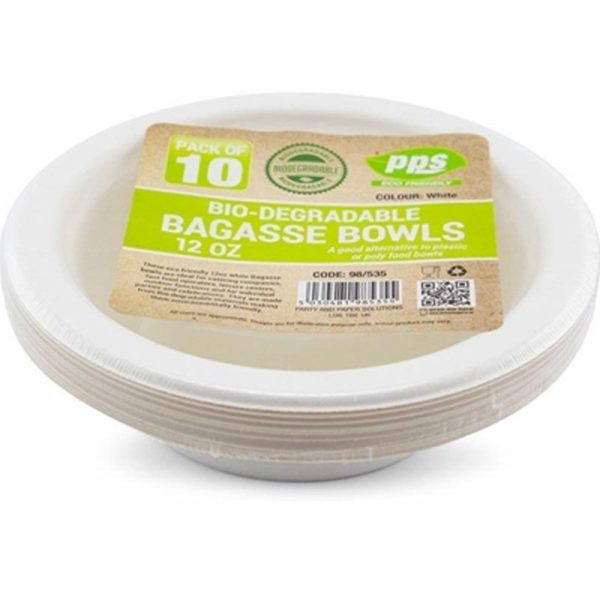 PPS BAGASSE 10 BOWLS WHITE 12OZ