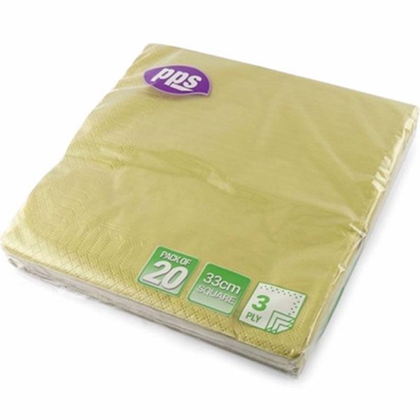 PPS 3PLY 33CM 20 NAPKINS GOLD