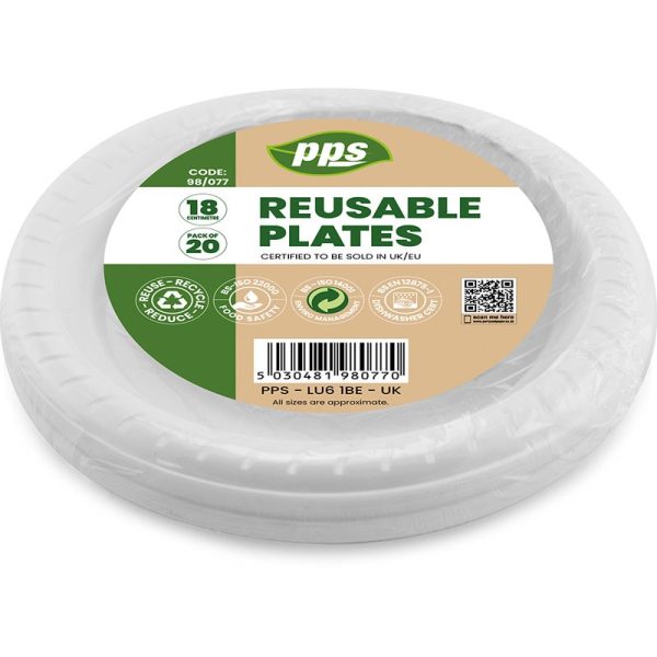 PPS 18CM PLASTIC WHITE PLATE 20 PCS