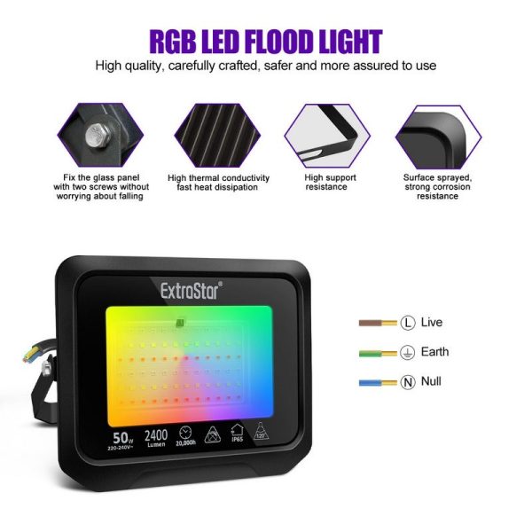 EXTRASTAR FLOODLIGHT 50W RGB 2400 LUMENS