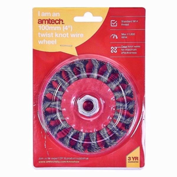 AMTECH WIRE WHEEL BRUSH KNOTTED 4INCH