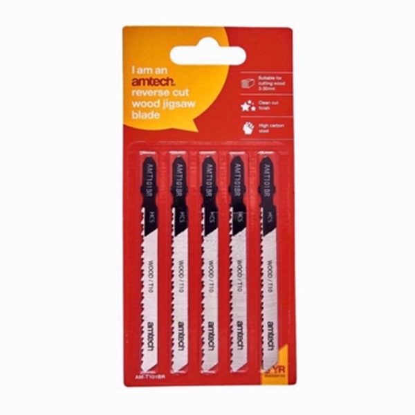 AMTECH REVERSE CUT WOOD JIGSAW BLADE SET 5PC