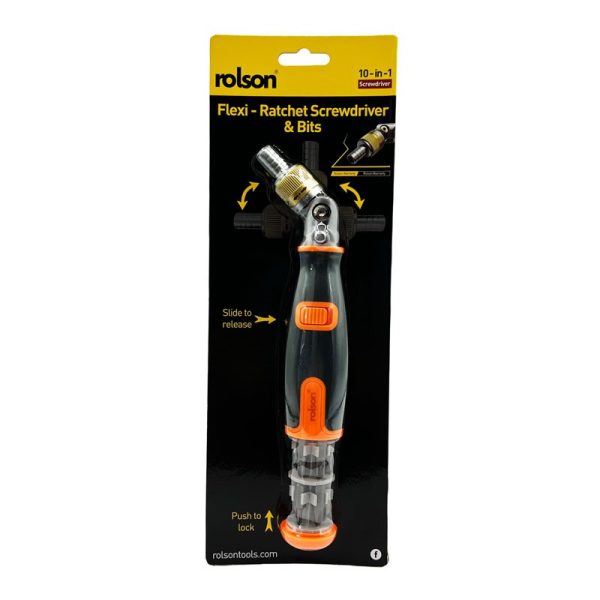 ROLSON FLEXI RATCHET SCREW DRIVER & BITS SET 10 IN 1