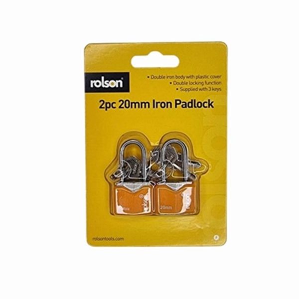 ROLSON IRON LONG SHACKLE PADLOCK 2PC 20MM