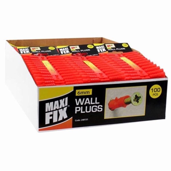 MAXIFIX RED PLASTIC WALL PLUGS 6MM 100PC