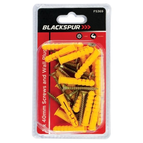 BLACKSPUR SCREWS AND WALL PLUGS 5X40MM