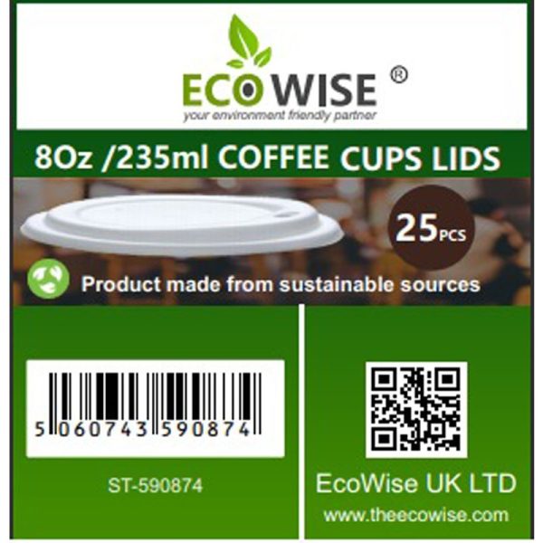 ECO WISE PAPER CUPS LIDS 8OZ PACK OF 25