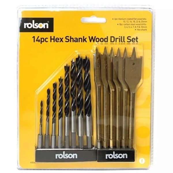 ROLSON HEX SHANK WOOD DRILL BIT 14PC SET