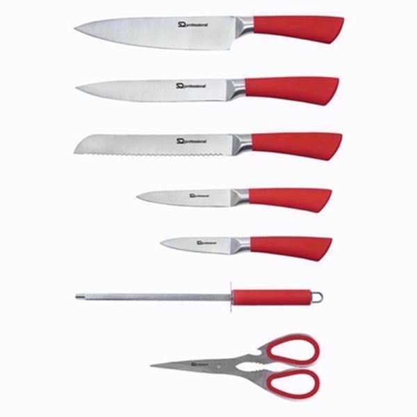 STAINLESS STEEL KITCHEN 8PC KNIFE SET RED