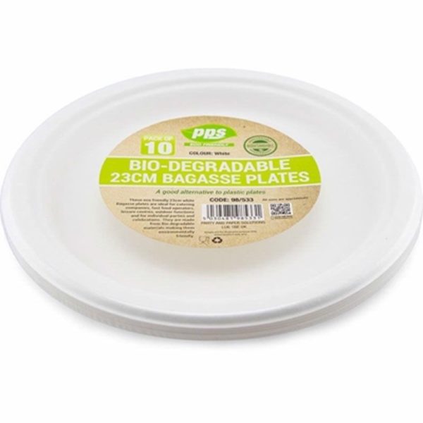 PPS BAGASSE 10 PLATES WHITE 23CM