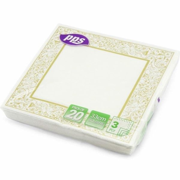 PPS 3PLY 33CM 20 NAPKINS GOLD BORDER