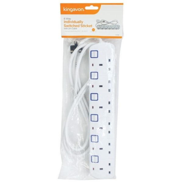 KINGAVON 6 WAY INDIVIDUALLY SWITCHED SOCKET 2M