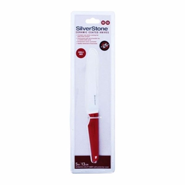 SILVERSTONE CERAMIC 5INCH SERRATED KNIFE RED