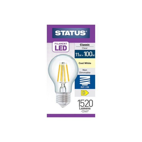 STATUS 11W E/S GLS A70 COOL WHITE FILAMENT LED LIGHT BULB SINGLE