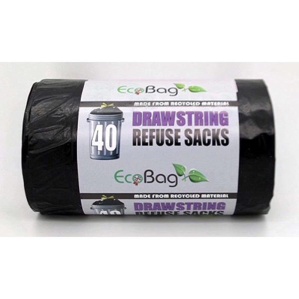 ECOBAG BLACK DRAWSTRING 40 BAGS 80 LTR