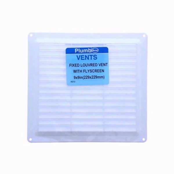 PLUMB WHT LOUVRED VENT&FLYSCREEN 229X229MM